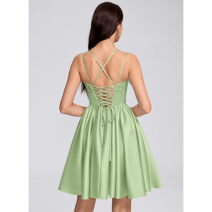 Sage Green Spaghetti Strap Lace Corset A-Line Short Homecoming Dress