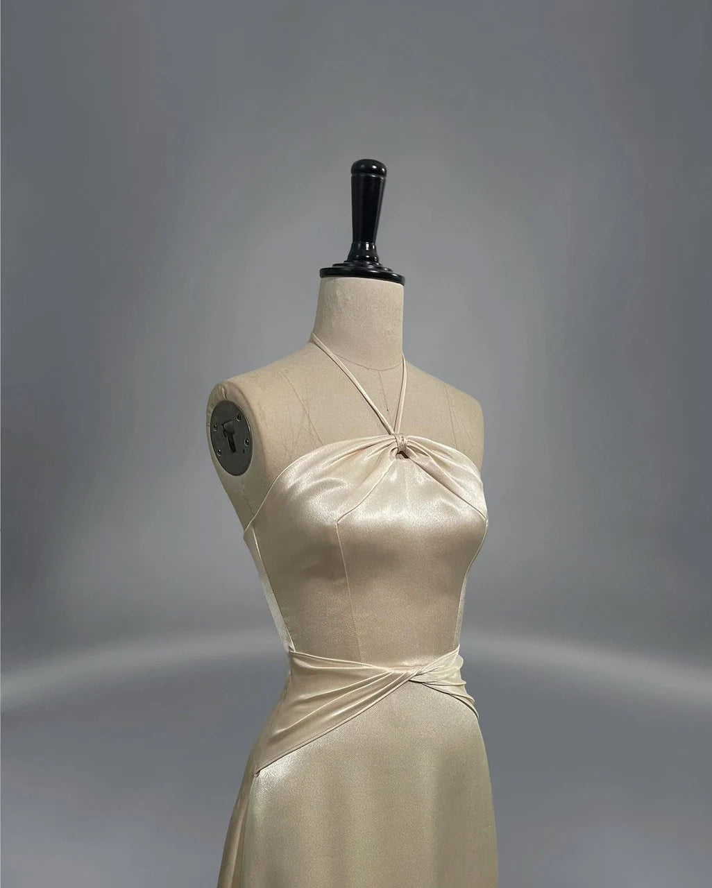 Satin Halter Evening Dresses with Twist Bust Detail, Waist Draped Design and Slim Fit Maxi Silhouette Formal Gown