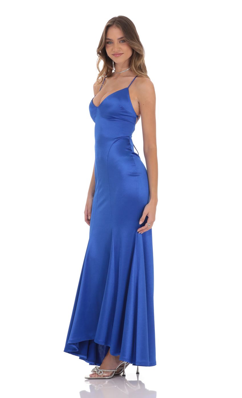 Satin Mermaid Evening Dress with Sweetheart Neckline, Crisscross Lace-Up Back & Flared Train