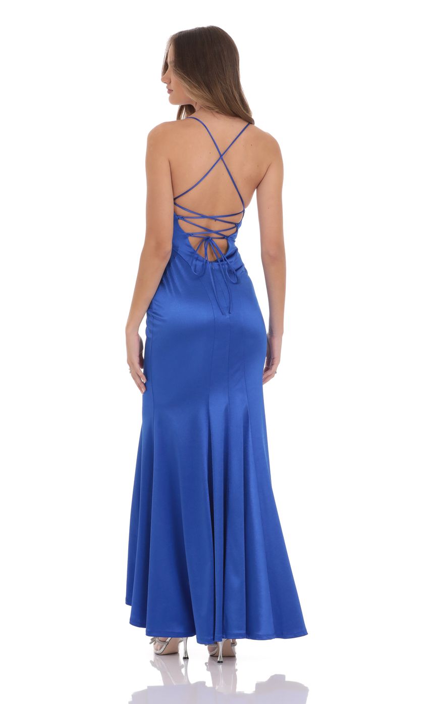 Satin Mermaid Evening Dress with Sweetheart Neckline, Crisscross Lace-Up Back & Flared Train