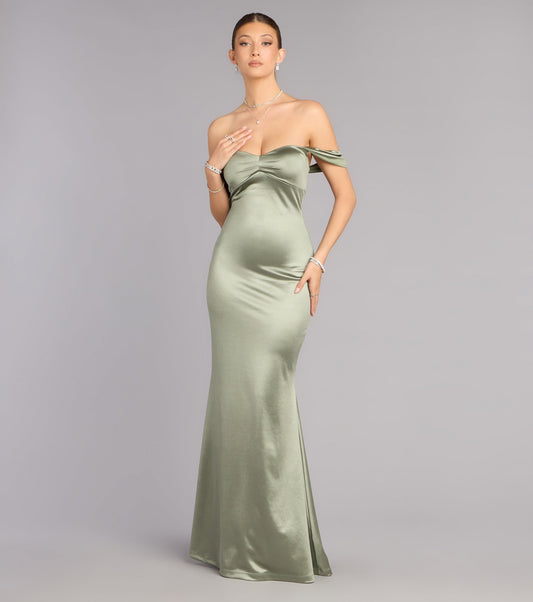 Satin Mermaid Off-the-Shoulder Sweetheart Ruched Floor Length Evening Dress