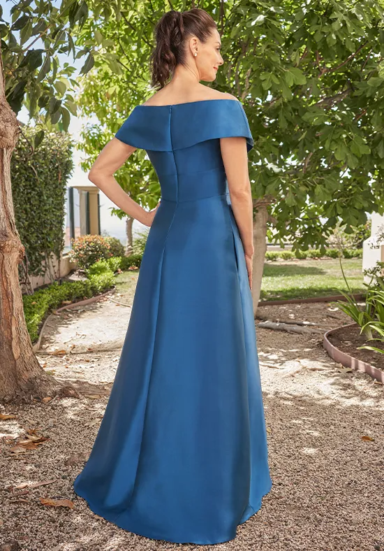 Elegant Satin A-Line Off-Shoulder Floor-Length Mother of the Bride Dress with Pockets