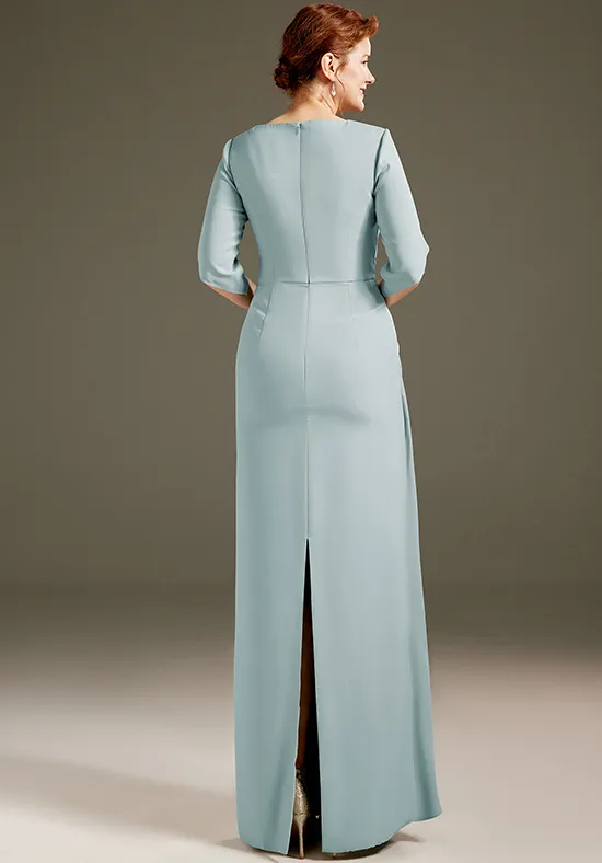 Elegant Satin Straight Round Neck Half-Sleeve Twist Knot Mother of the Bride Gown