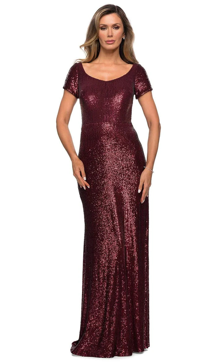 Sequin Mermaid Gown with Scoop Neck and Short Sleeves for Mother of the Bride Dresses