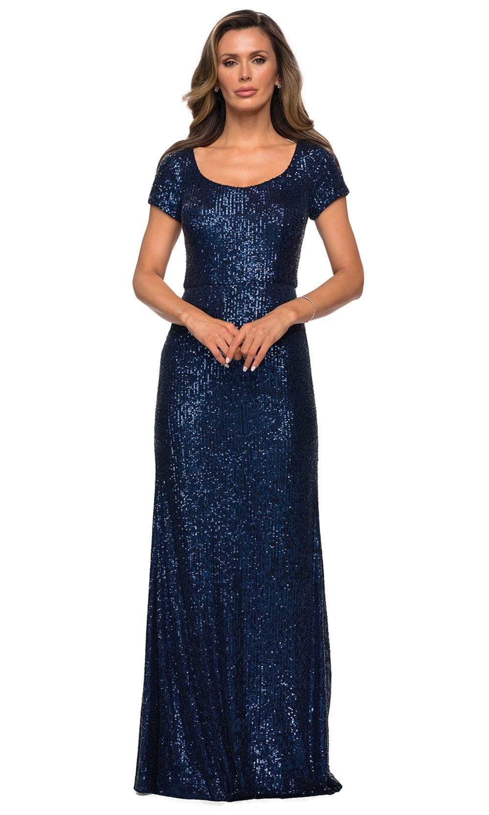 Sequin Mermaid Gown with Scoop Neck and Short Sleeves for Mother of the Bride Dresses
