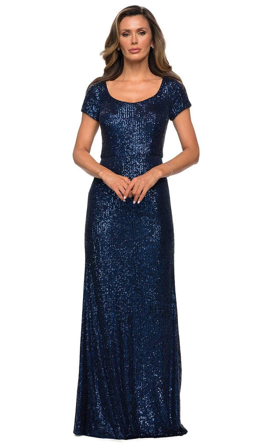 Sequin Mermaid Gown with Scoop Neck and Short Sleeves for Mother of the Bride Dresses