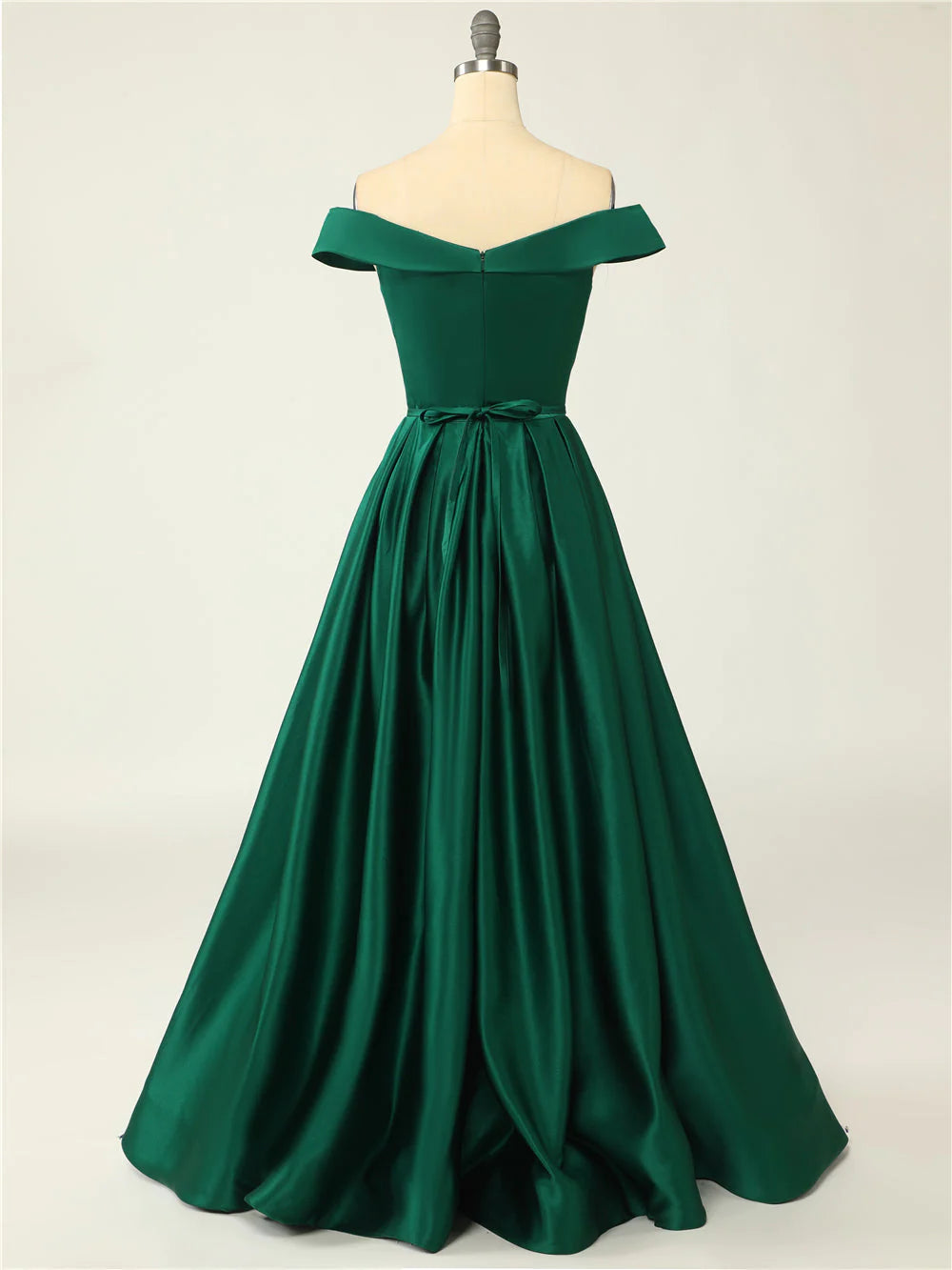 Sexy A-Line Long Off The Shoulder High Slit Satin Prom Dresses