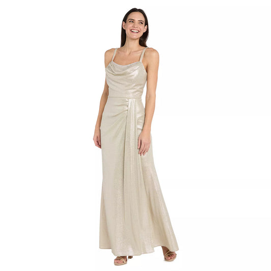 Shimmering Mermaid Cowl Neck Spaghetti Strap Ruched Back Floor Length Evening Dress