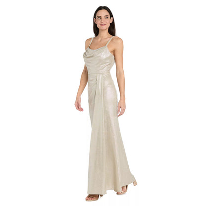 Shimmering Mermaid Cowl Neck Spaghetti Strap Ruched Floor Length Evening Dress
