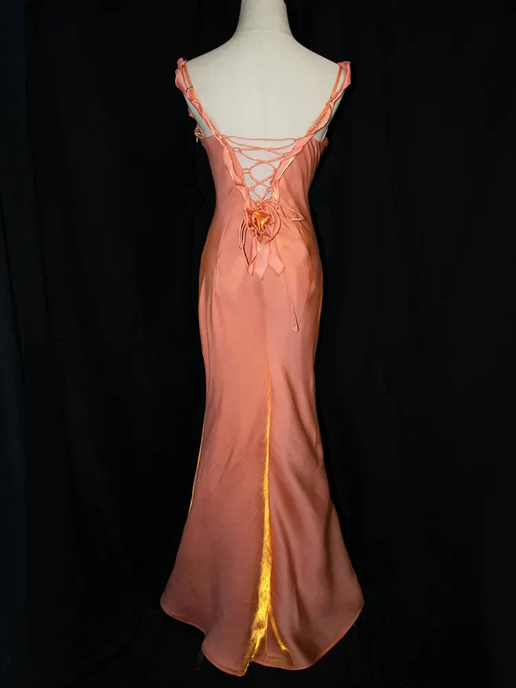 Shimmering Satin Mermaid With Ruffles Sweetheart Sleeveless Lace-Up Back Floor-Length Prom Dresses