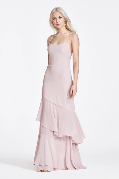 Showstopping Boat Neck Spaghetti Strap Ruffled Tiered Mermaid Floor-Length Evening Dress