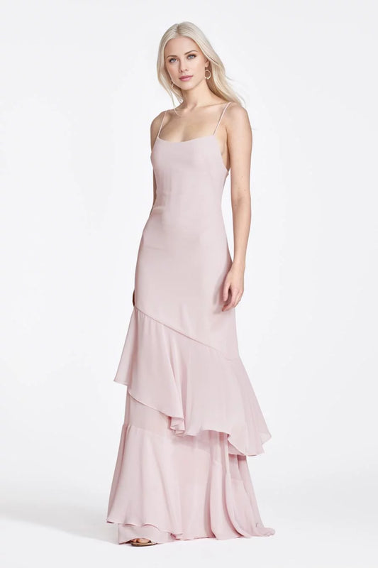 Showstopping Boat Neck Spaghetti Strap Ruffled Tiered Mermaid Floor-Length Evening Dress