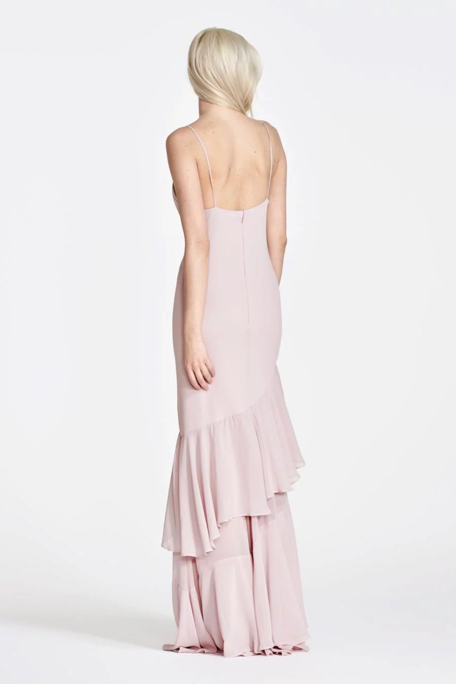 Showstopping Boat Neck Spaghetti Strap Ruffled Tiered Mermaid Floor-Length Evening Dress