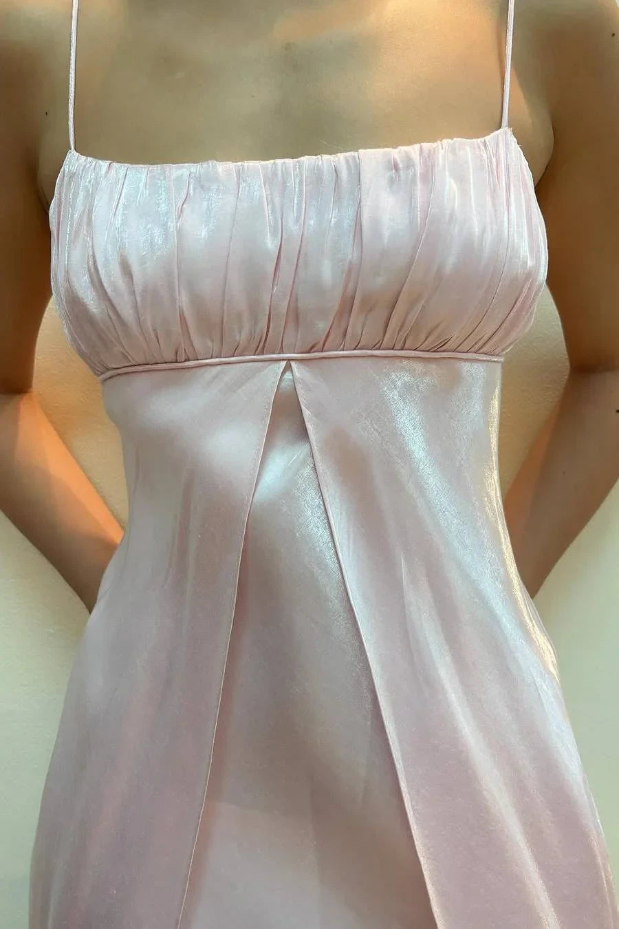 Silky Satin Straight Square Neck Spaghetti Strap Zipper Back Floor-Length Evening Dresses