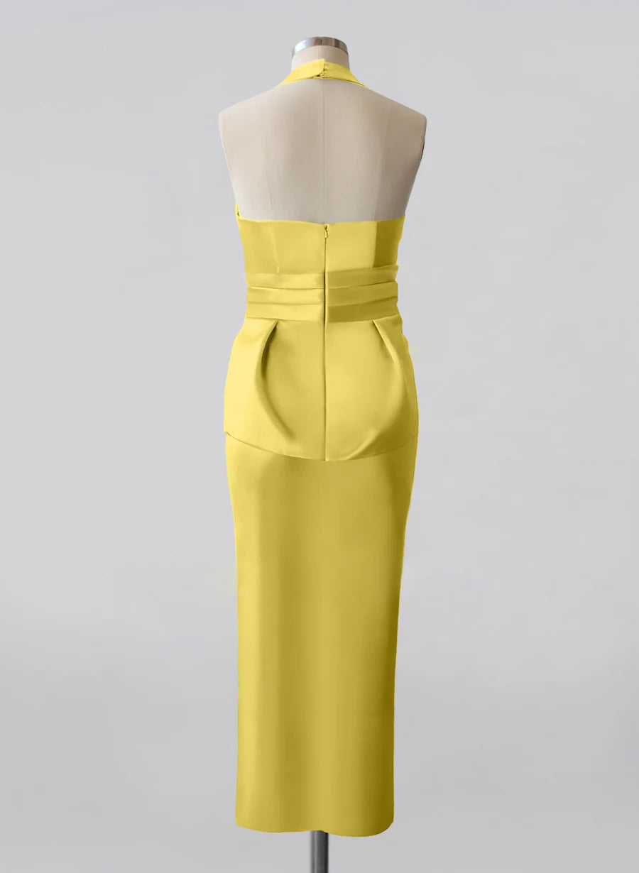 Bow wrap/column neck hanging mother of the bride dress