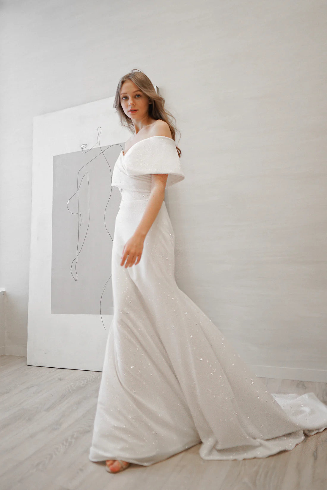 Simple Sexy Satin Mermaid Off-Shoulder Sweetheart Short Sleeves Lace-Up Back Floor-Length Wedding Dresses