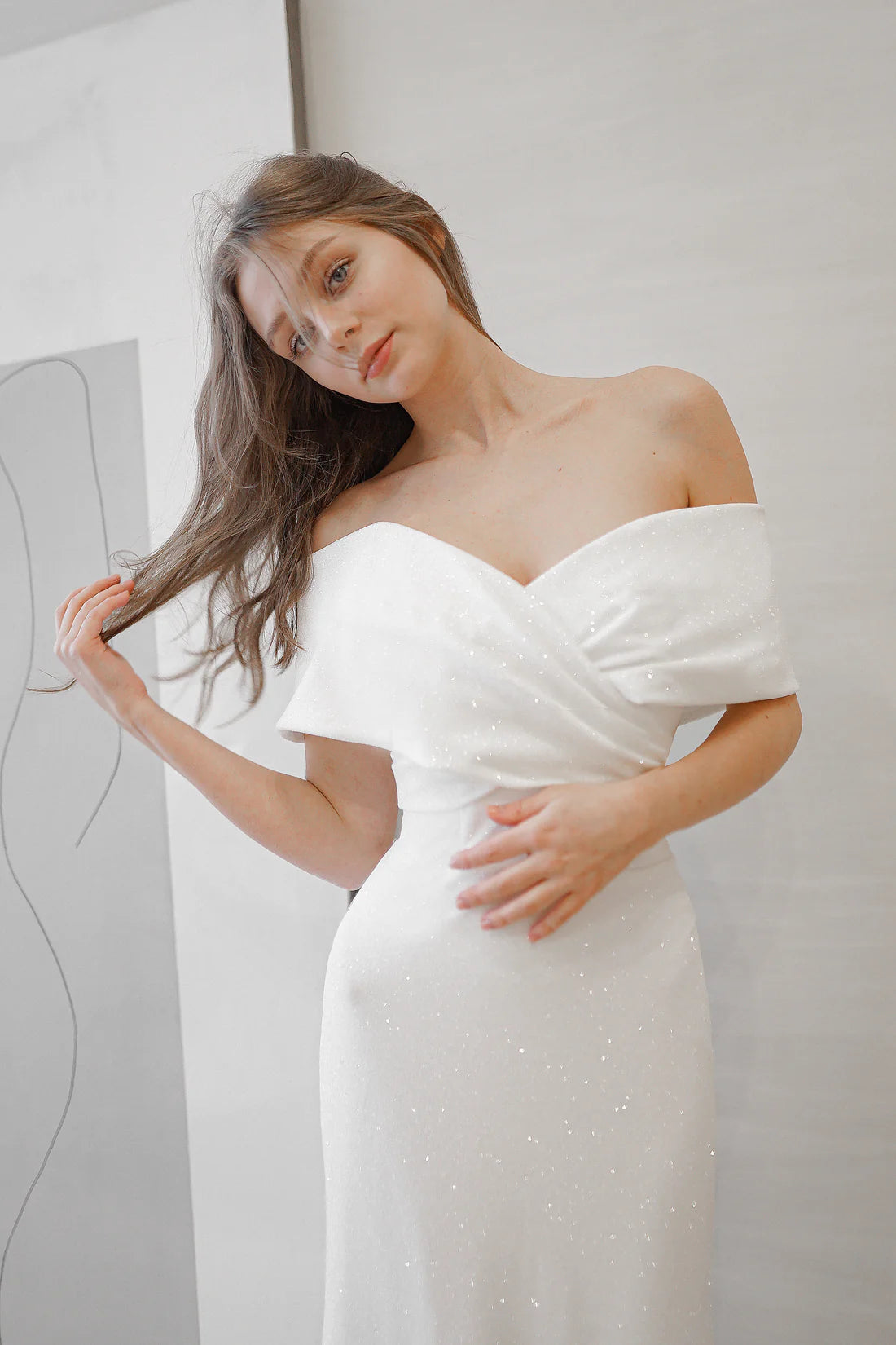 Simple Sexy Satin Mermaid Off-Shoulder Sweetheart Short Sleeves Lace-Up Back Floor-Length Wedding Dresses