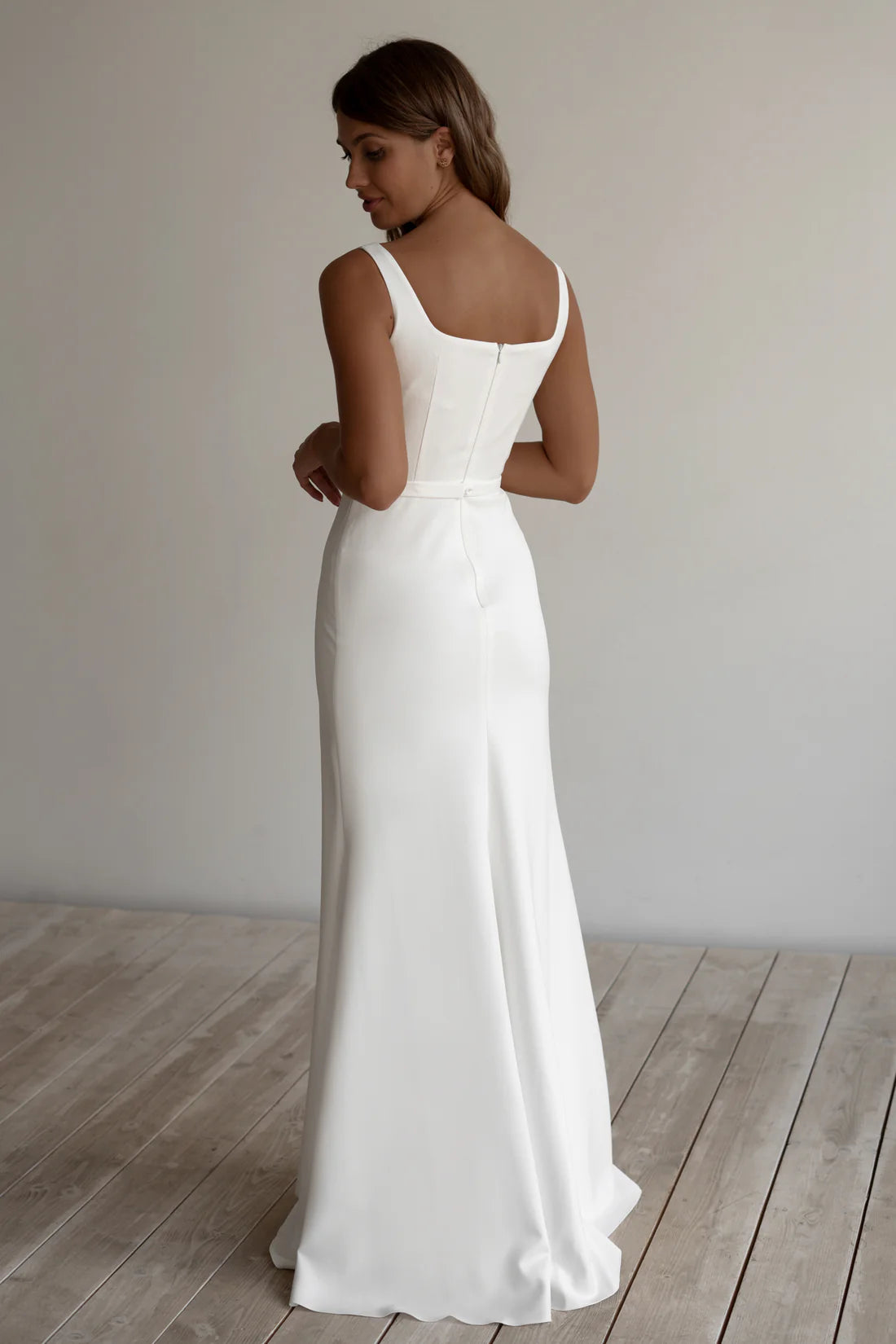 Simple Sheath Satin Square Neck Sleeveless Lace-Up Back Floor-Length Wedding Dresses