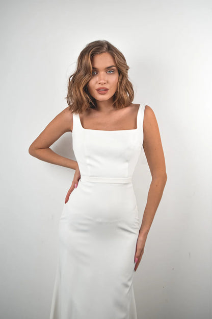 Simple Sheath Satin Square Neck Sleeveless Lace-Up Back Floor-Length Wedding Dresses