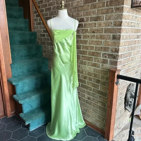 Simple Satin Chiffon Sheath Draped Sweetheart Spaghetti Strap Zipper Back Floor-Length Prom Dresses