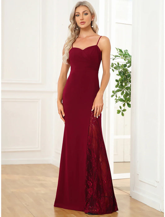 Simple Satin Lace Mermaid High Slit Sweetheart Spaghetti Strap Floor Length Prom Dresses