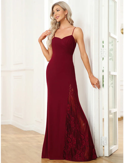 Simple Satin Lace Mermaid High Slit Sweetheart Spaghetti Strap Floor Length Prom Dresses