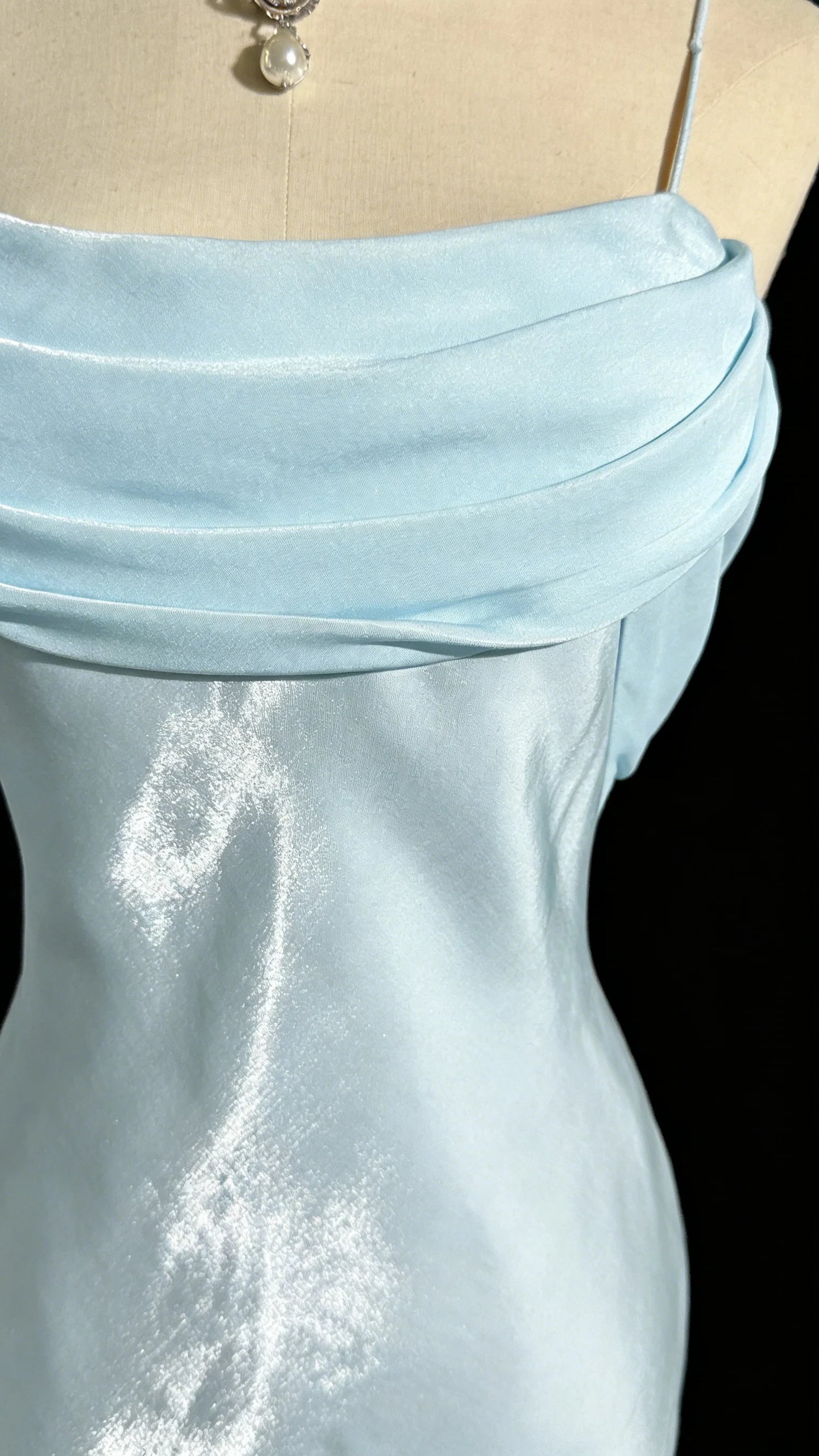 Simple Satin Mermaid Cowl Neck Spaghetti Straps Cowl Back Floor Length Prom Dresses