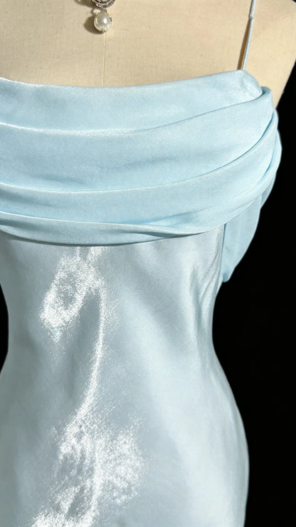Simple Satin Mermaid Cowl Neck Spaghetti Straps Cowl Back Floor Length Prom Dresses