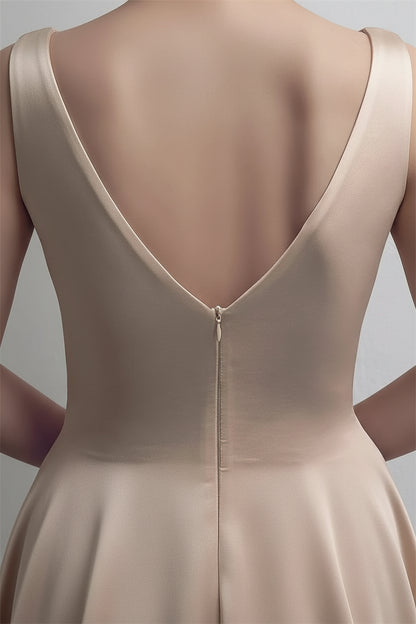 Simple Satin Mermaid High Slit V-Neck Sleeveless V-Back Floor-Length Prom Dresses