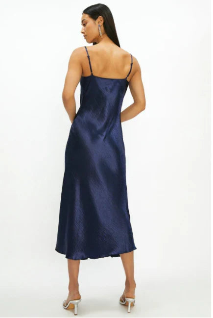Simple Satin Sheath Cowl Neck Spaghetti Strap Straight Back Prom Dresses