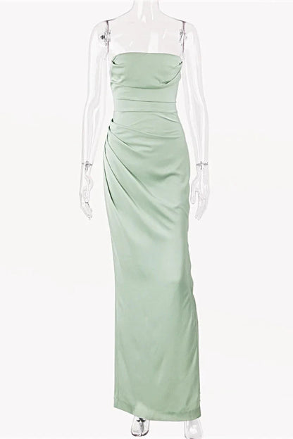 Simple Satin Sheath High Slit Strapless Sleeveless Back Zipper Floor-Length Prom Dresses