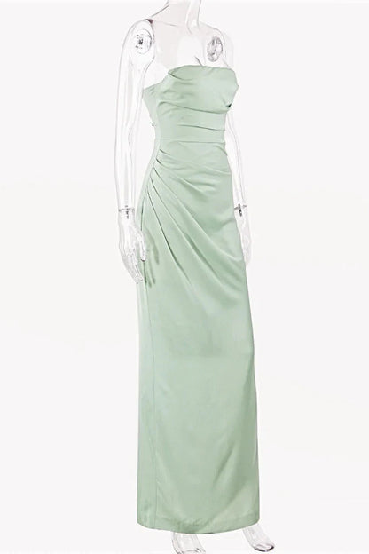 Simple Satin Sheath High Slit Strapless Sleeveless Back Zipper Floor-Length Prom Dresses