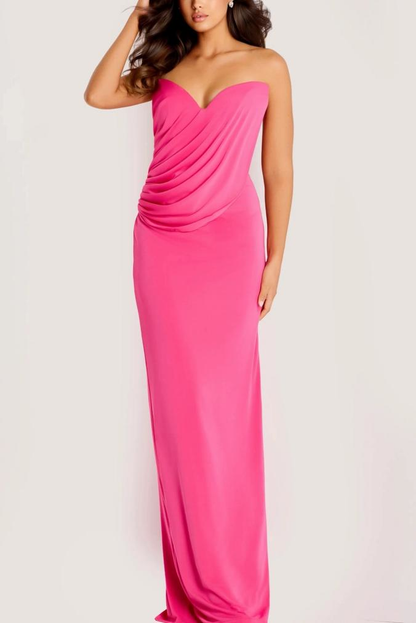 Sleek Form-Fitting Strapless Sweetheart Ruched Side High Slit Floor-Length Evening Dress