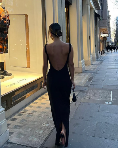Sleek Jersey Sheath Boat-Neck Low-Back High-Slit Floor Length Prom Dress