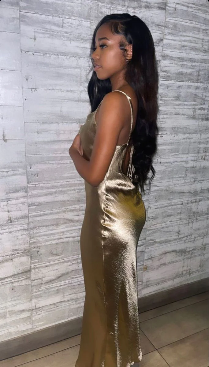 Sleek Metallic Satin Mermaid Cowl Neck Lace-Up Back Floor-Length Prom Dress
