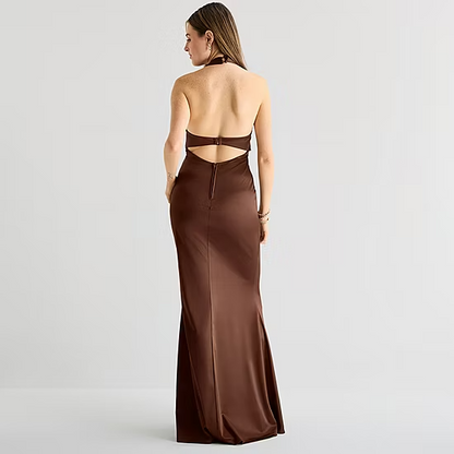 Sleek Modern Mermaid Halter Neck Cutout Back Floor Length Evening Dress