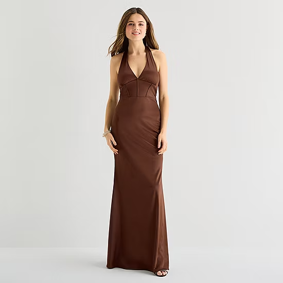 Sleek Modern Mermaid Halter Neck Cutout Back Floor Length Evening Dress