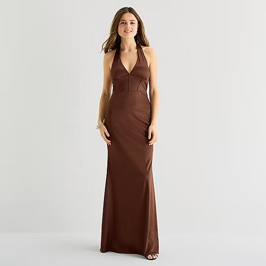 Sleek Mermaid Halter Neck Sleeveless Cutout Back Floor Length Evening Dress