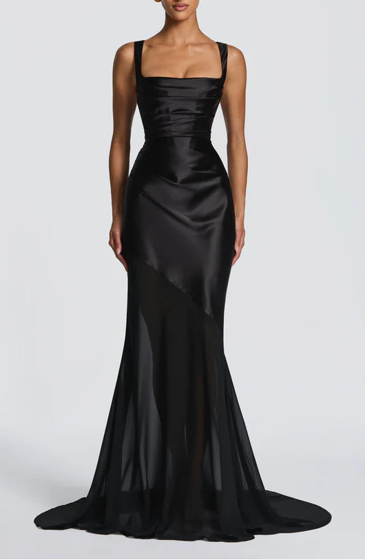 Sleek Mermaid Square Neck Spaghetti Straps Corset Lace-Up Back Floor Length Prom Dress
