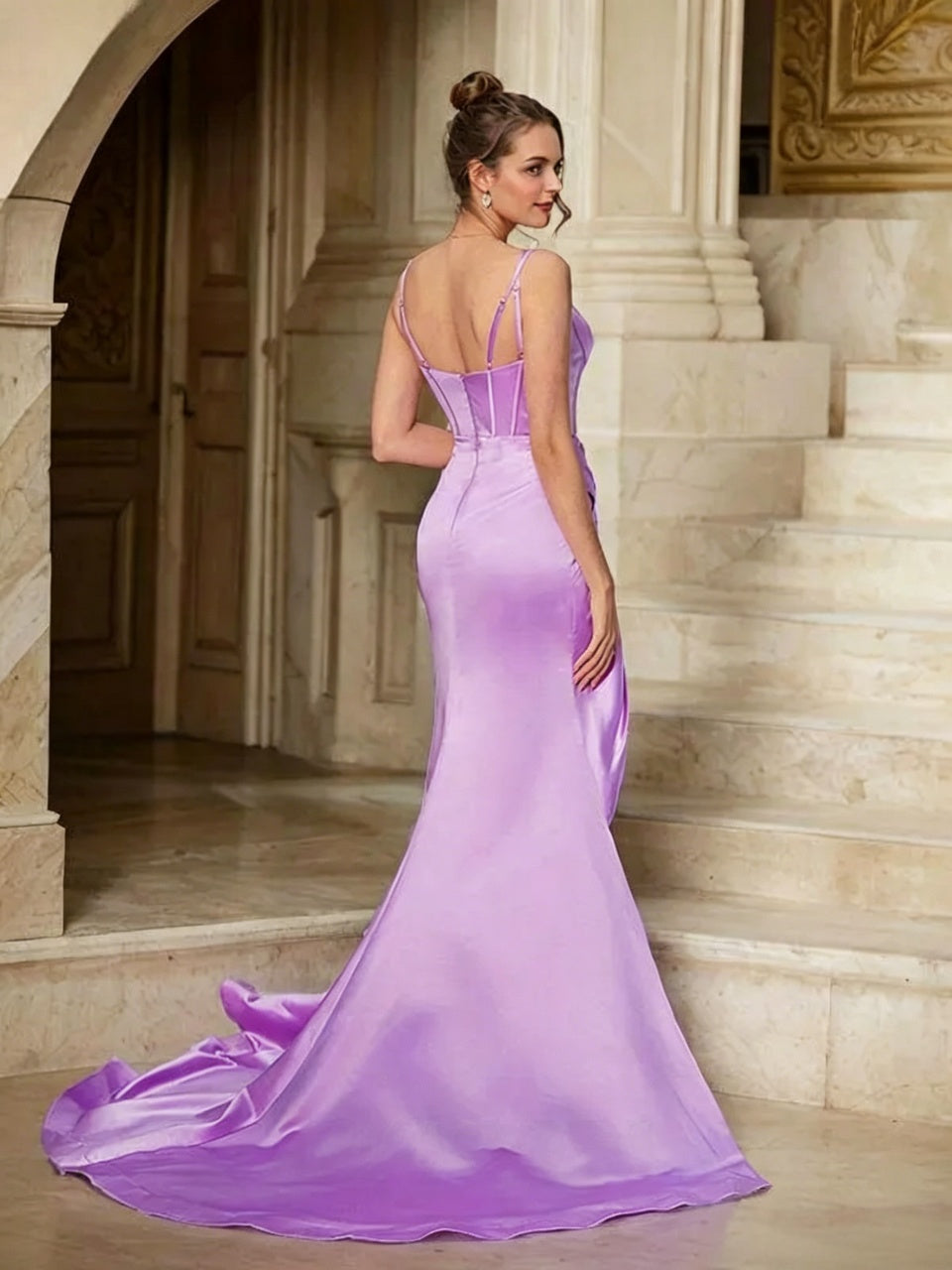 Sleek Satin Mermaid Sweetheart Corset High-Slit Floor-Length Evening Dress