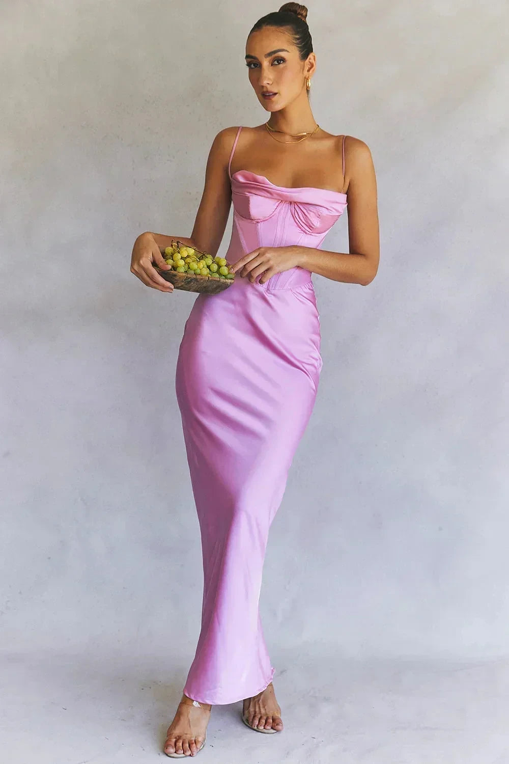 Sleek Satin Sheath Cowl Sweetheart Neck Spaghetti Strap Zipper Back Floor Length Evening Dresses