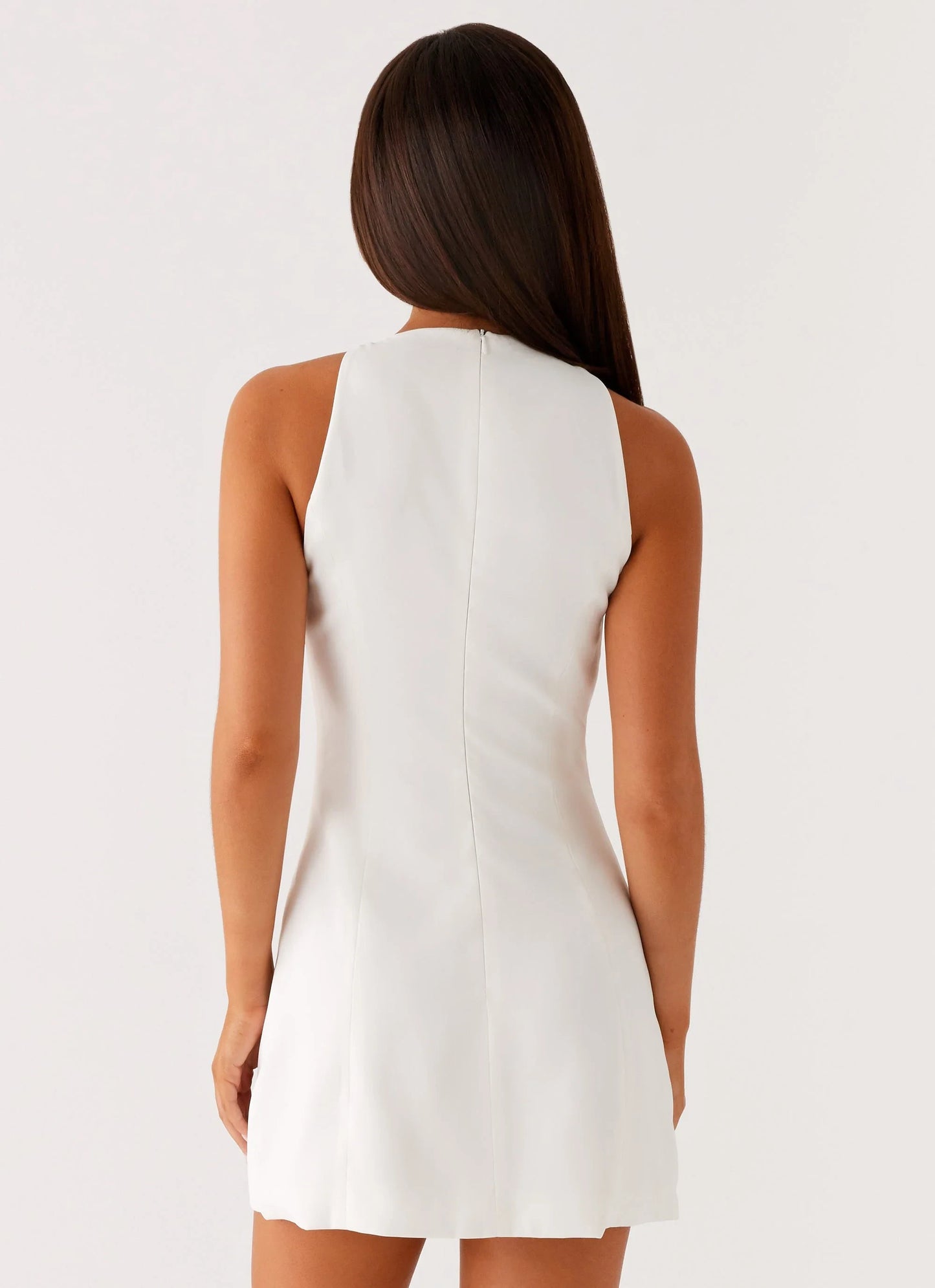 Sleek Satin Sheath Halter Keyhole Neck Sleeveless High Back Zipper Mini Homecoming Dresses