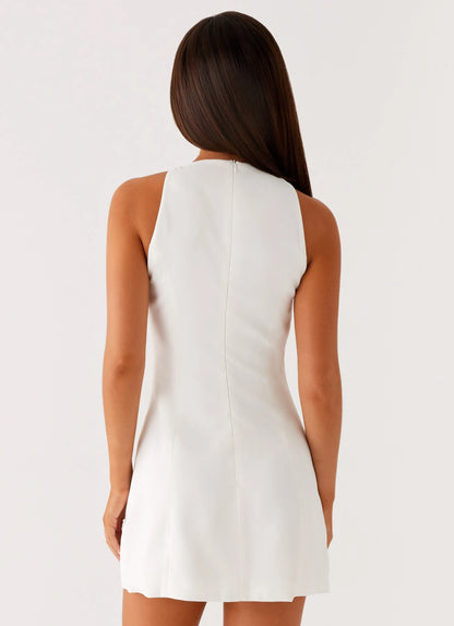 Sleek Satin Sheath Halter Keyhole Neck Sleeveless High Back Zipper Mini Homecoming Dresses