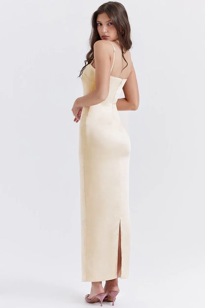 Sleek Satin Sheath Square Neck Spaghetti Strap Straight Back Floor-Length Evening Dresses