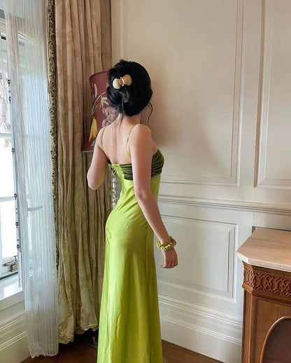 Sleek Satin Sheath Sweetheart Spaghetti Strap Floor-Length Prom Dresses