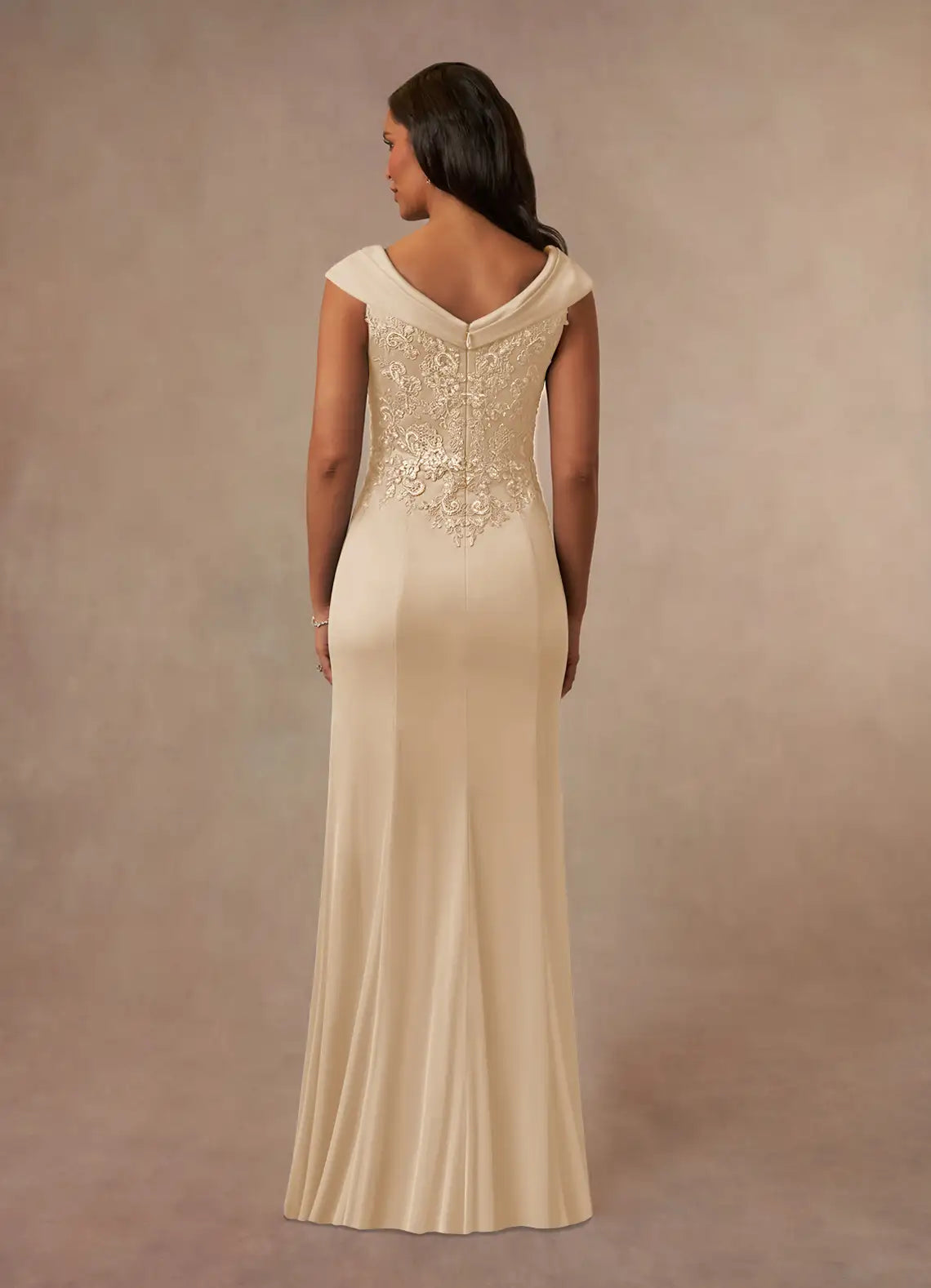 Sophisticated A-Line V-Neck 3/4 Sleeve Lace Floor Length Mother of the Bride Dress