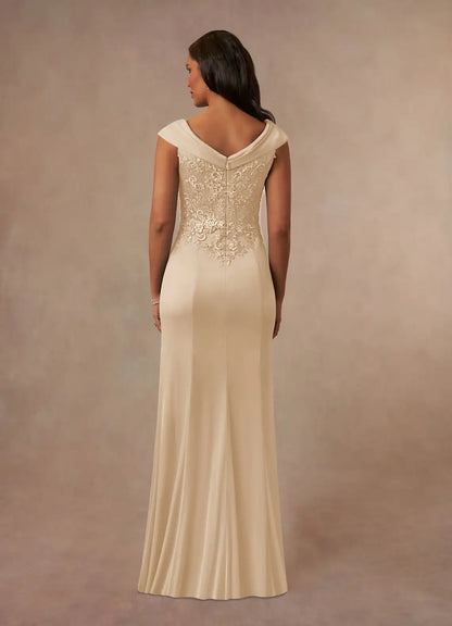 Sophisticated A-Line V-Neck 3/4 Sleeve Lace Floor Length Mother of the Bride Dress