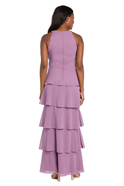 Sophisticated Chiffon Halter Beaded Waist Tiered Ruffle Maxi Evening Dresses