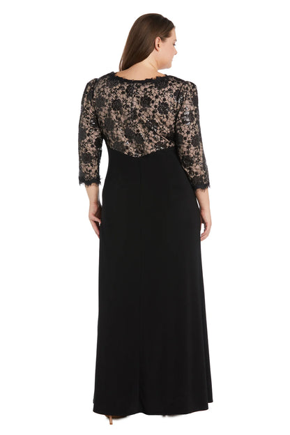 Sophisticated Lace-Bodice Three-Quarter Sleeve Floor-Length Evening Dresses