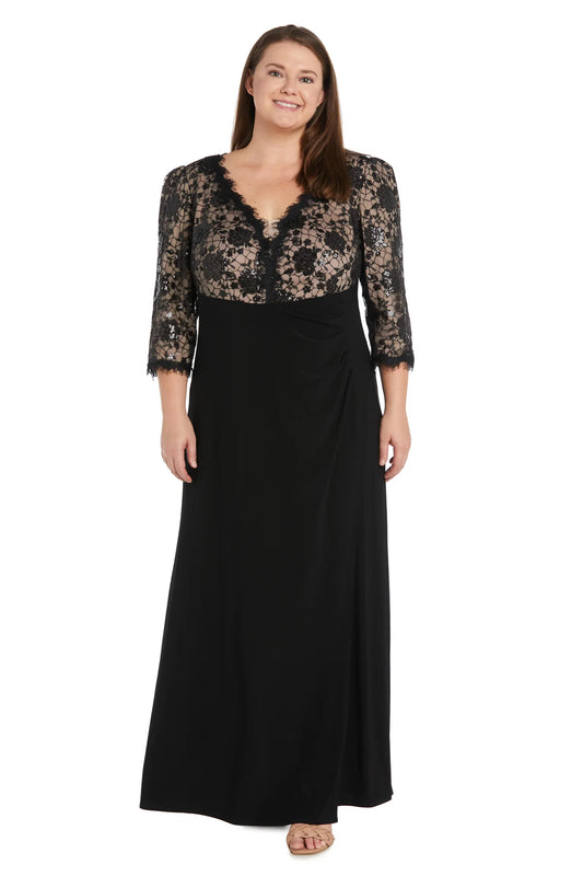 Sophisticated Lace-Bodice Three-Quarter Sleeve Floor-Length Evening Dresses